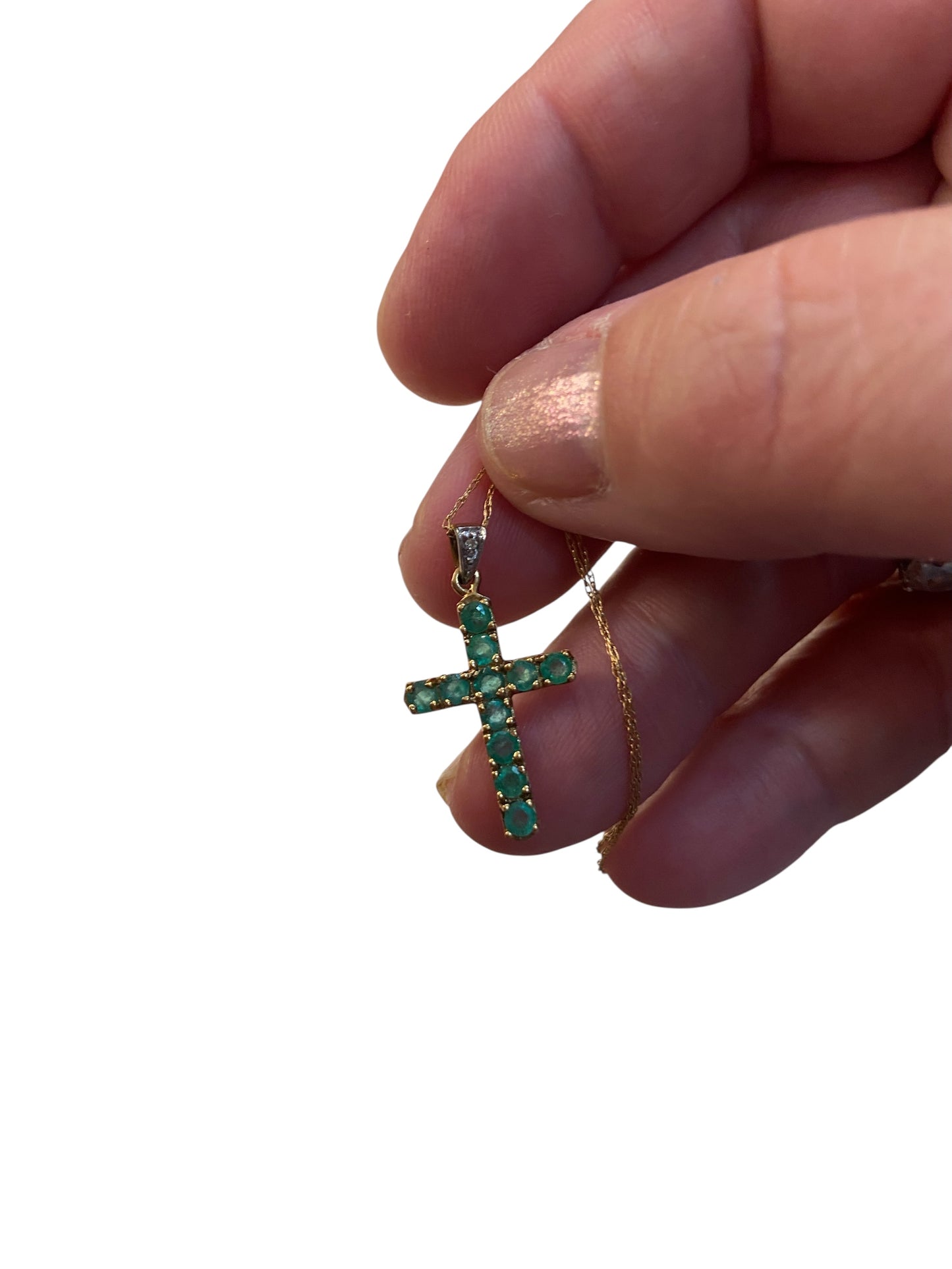 9ct vintage emerald cross with 19 inch chain