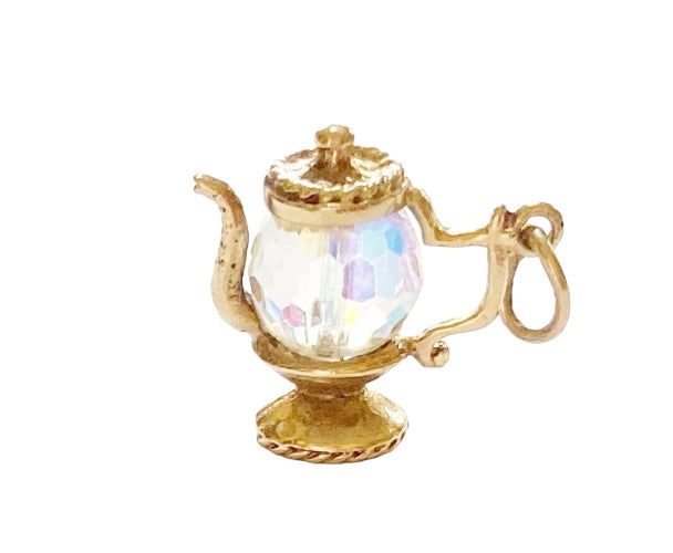 9ct vintage teapot charm with crystal body