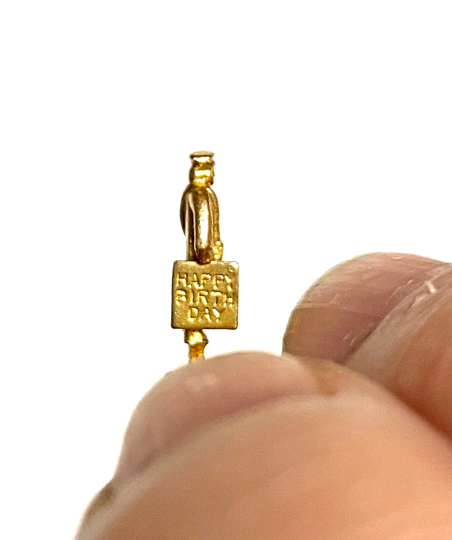 9ct vintage charm, opening post box with postman and happy birthday card. rare charm