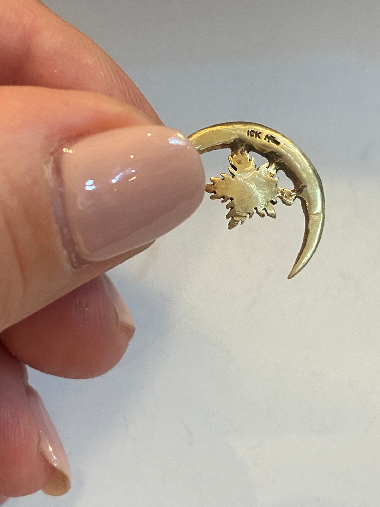 10ct moon and star charm / pendant with seed pearls