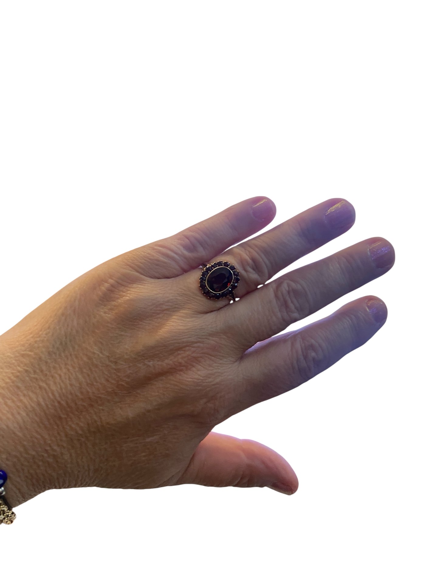 9ct vintage cocktail ring with red stone. ring size L
