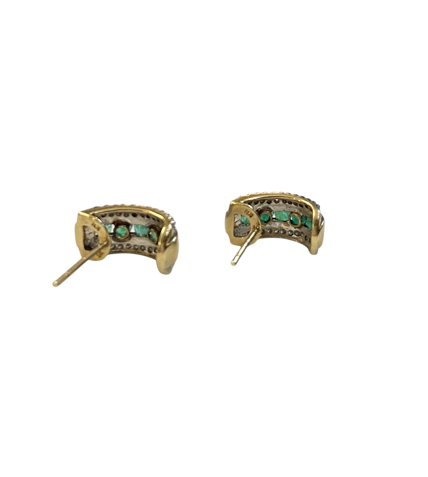 9ct vintage emerald and diamond half hoop earrings