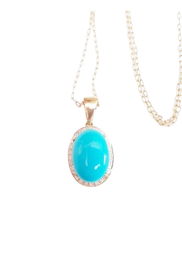 9ct Turquoise Pendant With Diamond Surround. By Luke Stockley London