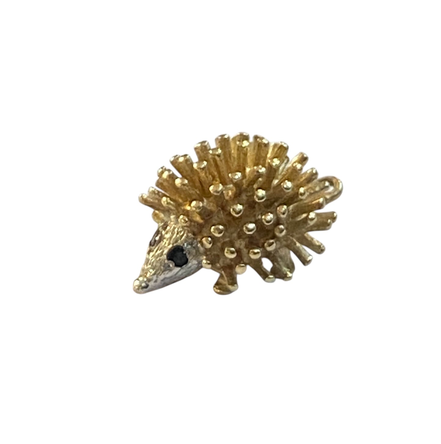 9c6t vintage hedgehog charm white and yellow gold. 2.6g