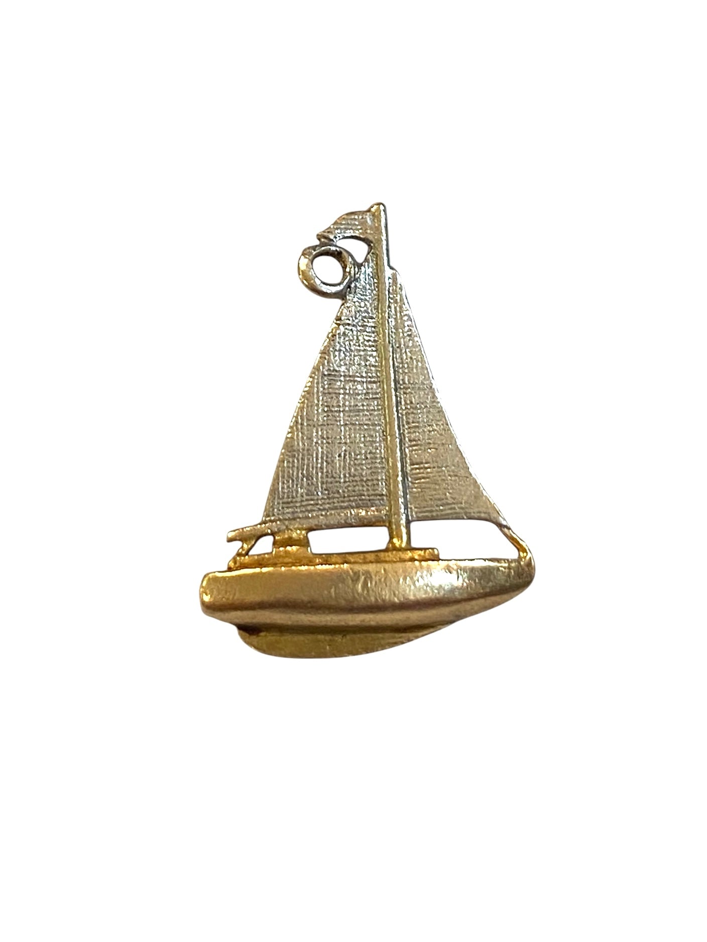 9ct vintage yacht charm, circa 1968. white and yellow gold