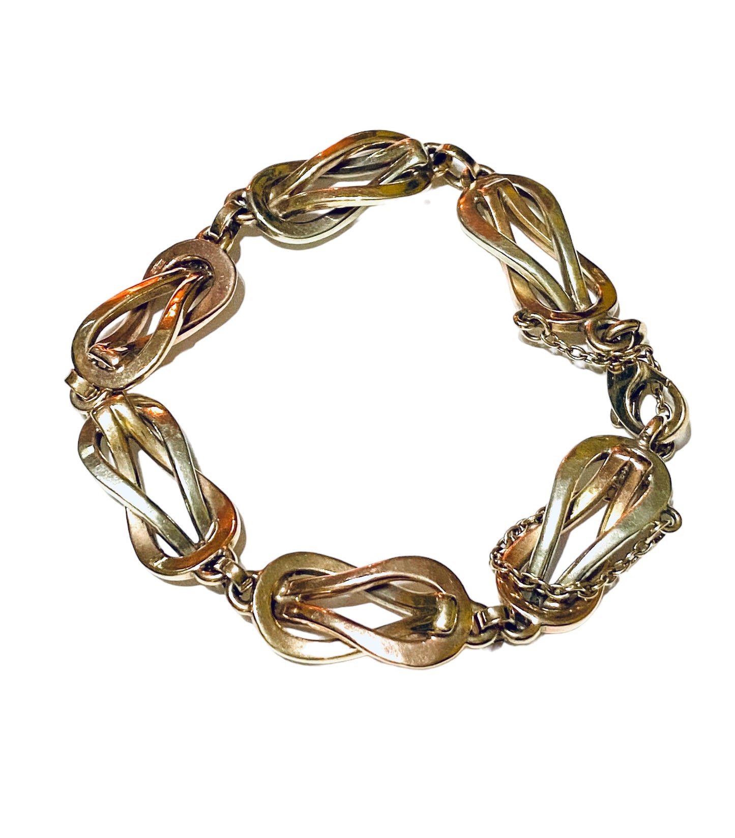 9ct vintage ornate and heavy bracelet, three colour gold