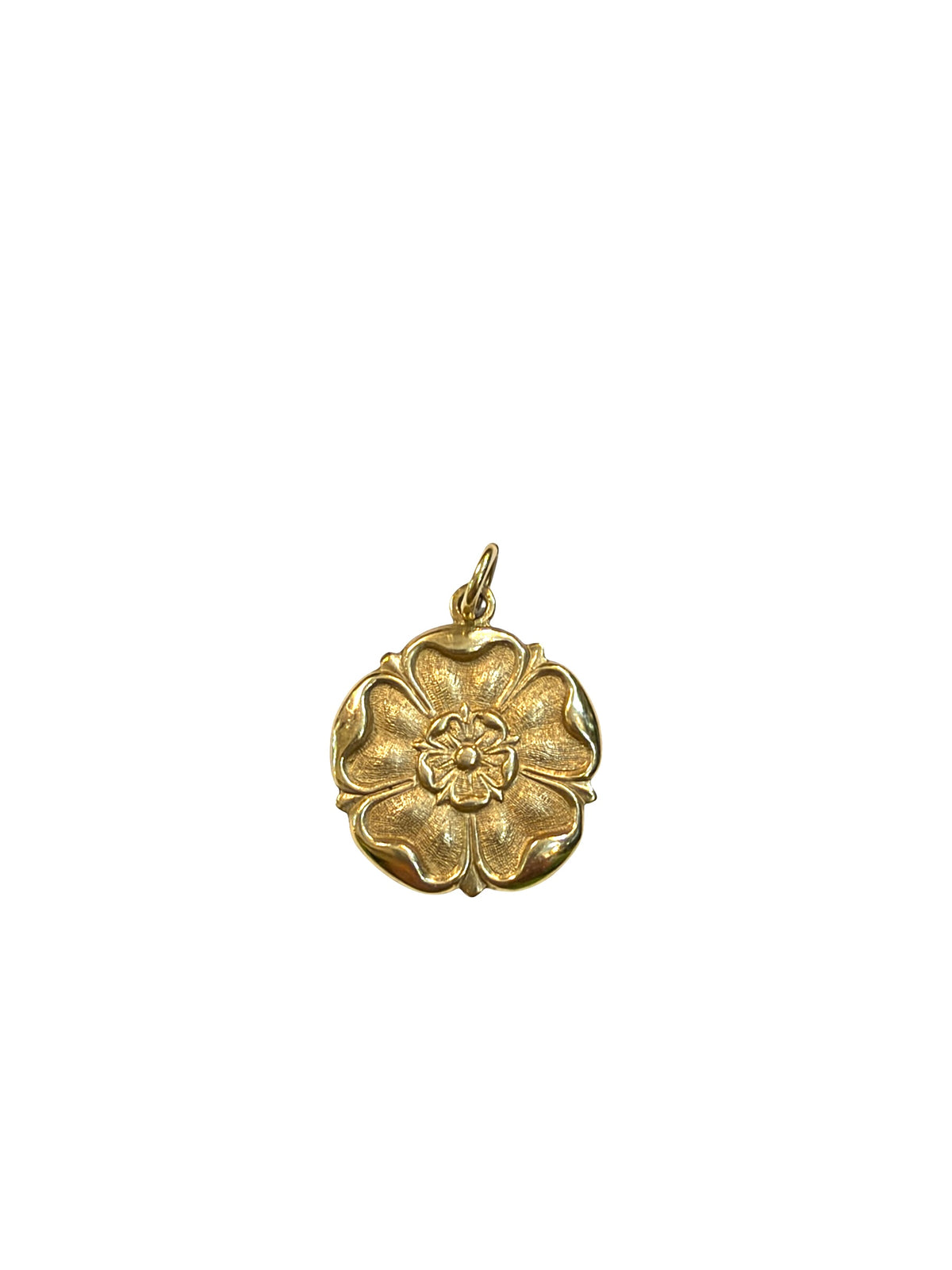 9ct vintage English rose charm / pendant , large. 3.0g circa 1973