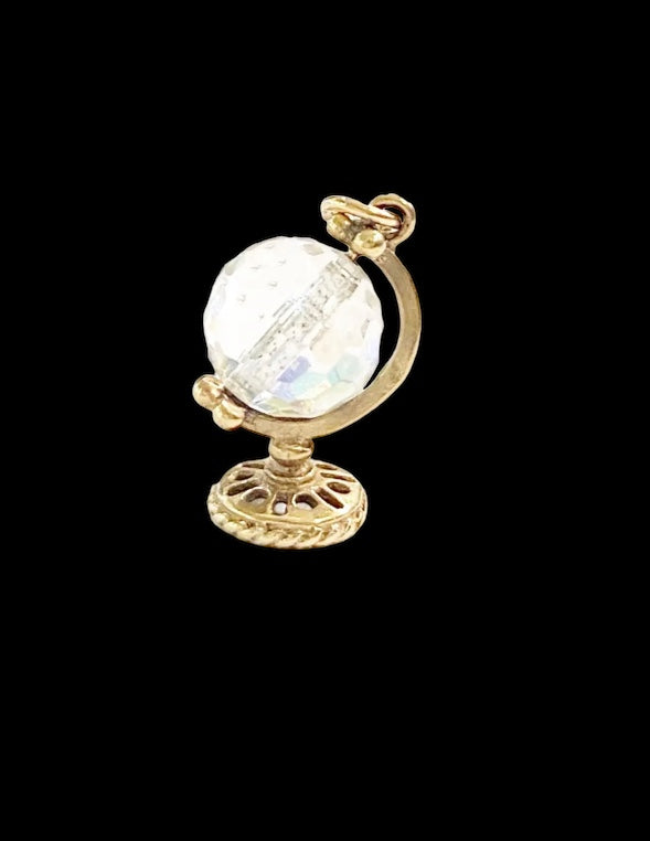 9ct vintage globe charm small with crystal