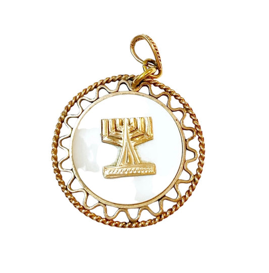 14ct vintage large Menorah pendant with mother of pearl