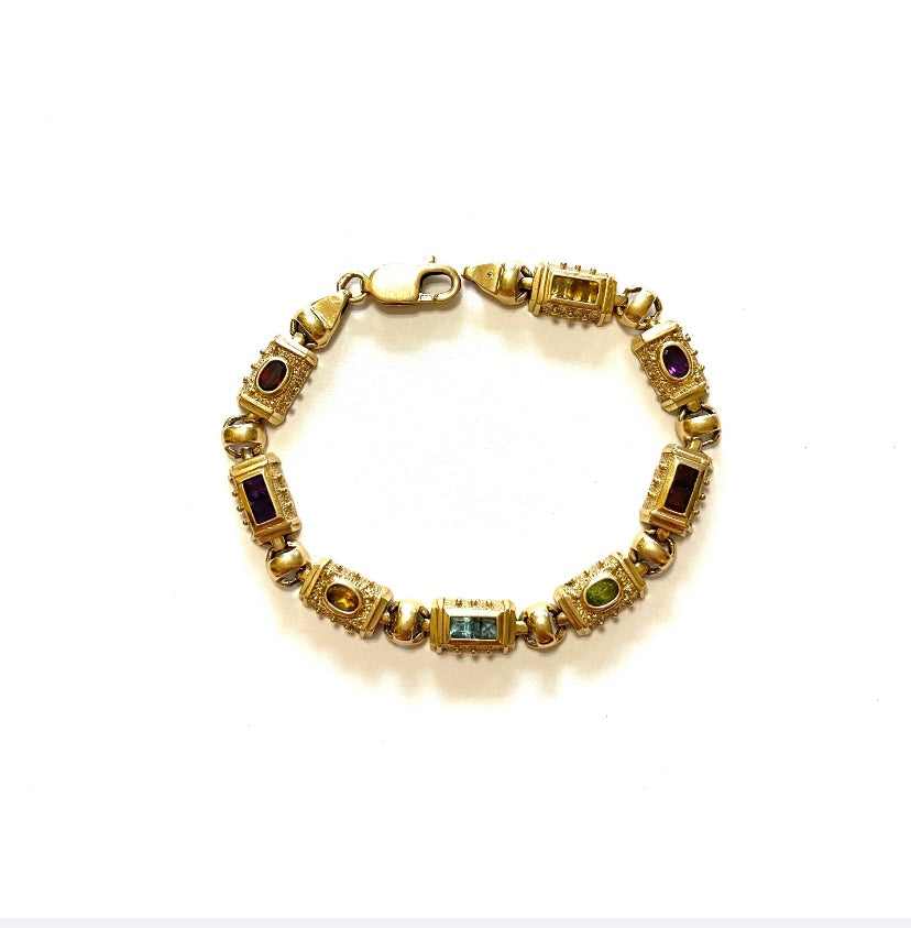 14ct multi gem stone bracelet large size 8 inches