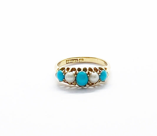 18ct vintage turquoise and pearl ring size I 1/2