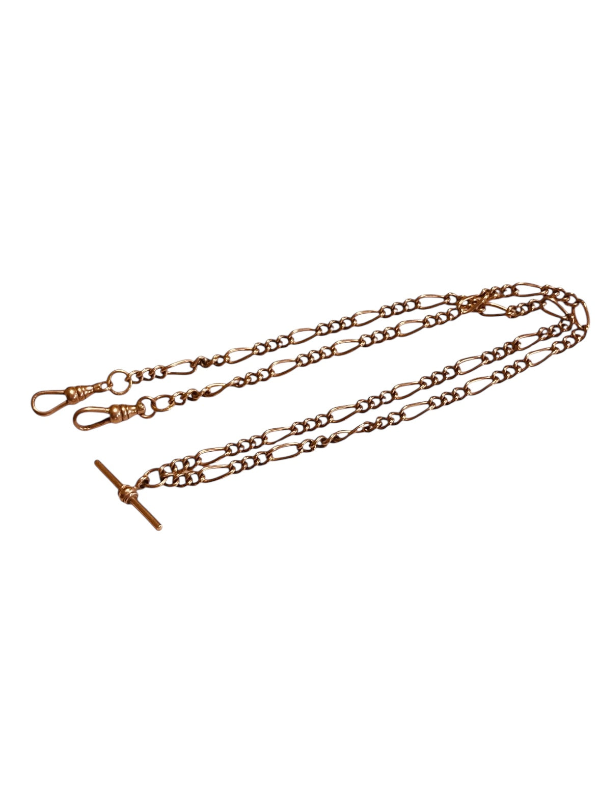 9ct vintage rose gold Albert chain. fancy link figaro. 15.8g