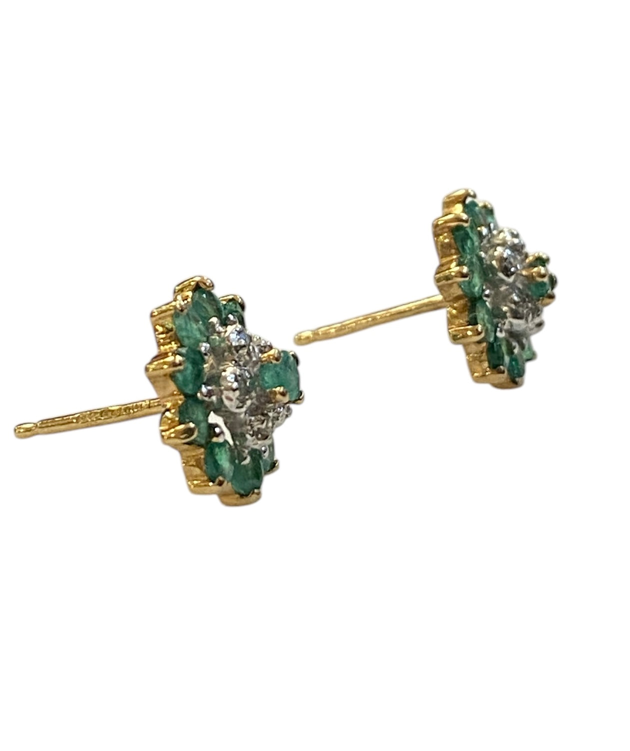 9ct vintage emerald and diamond clustre earrings