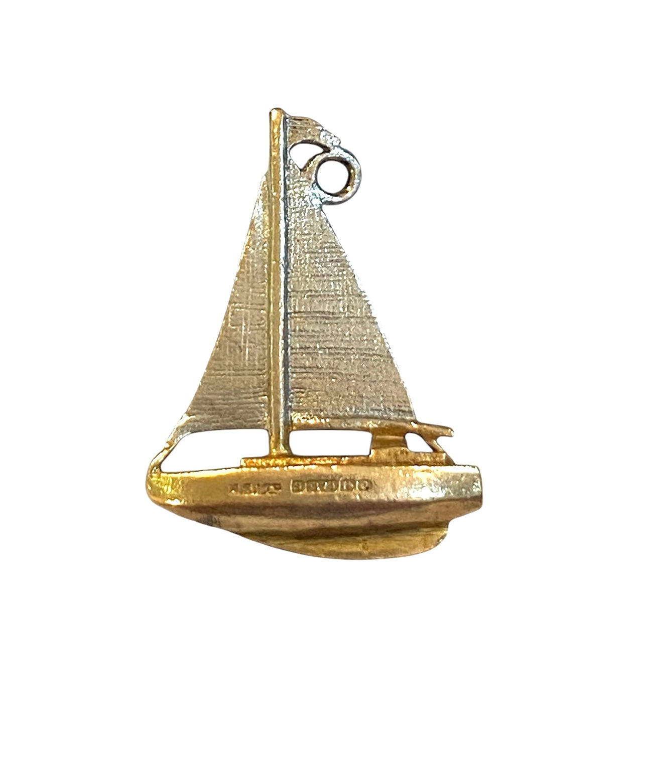 9ct vintage yacht charm, circa 1968. white and yellow gold