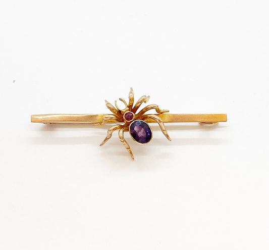 9ct vintage spider brooch with Amethyst body