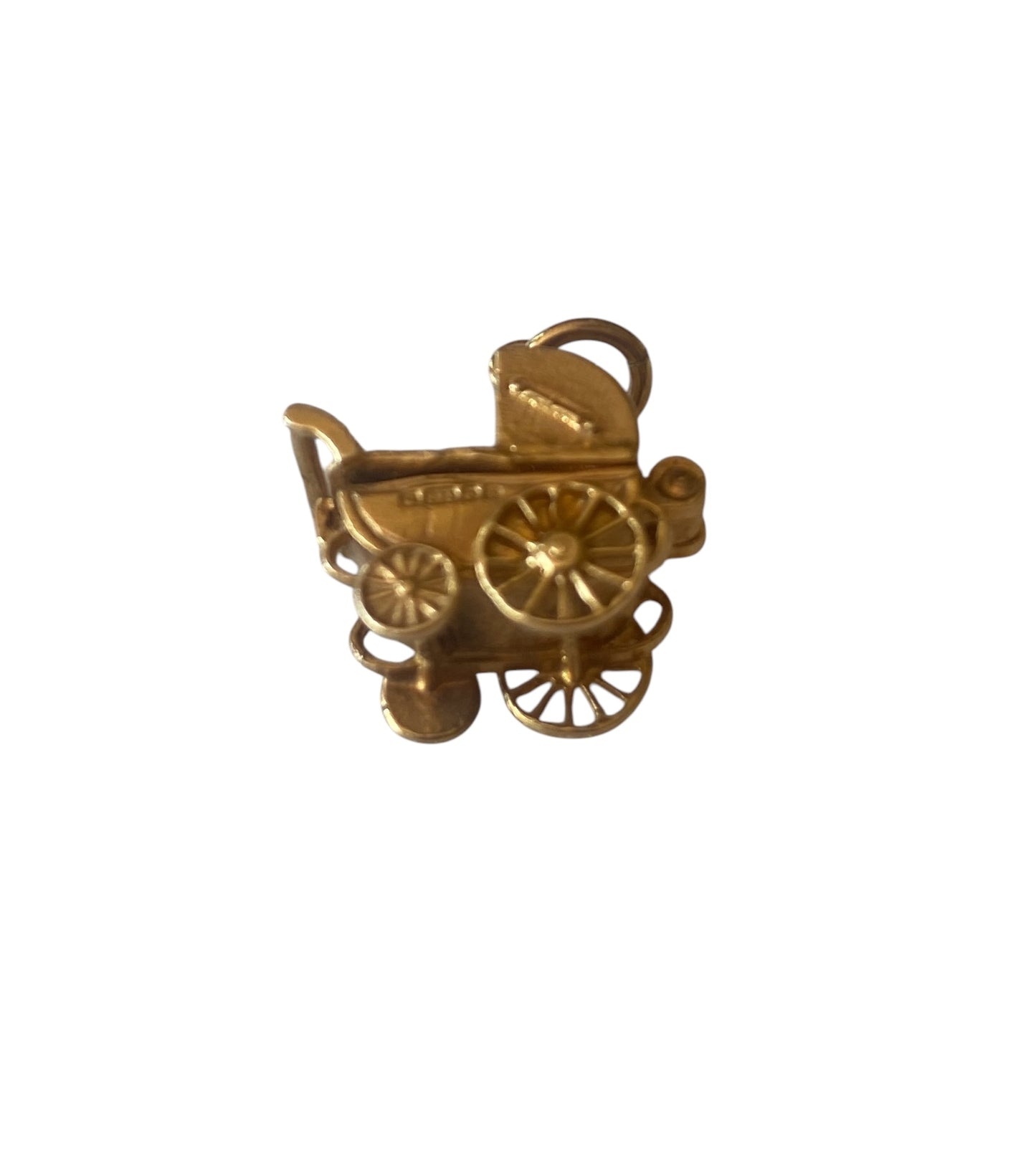 9ct vintage opening pram charm with baby inside.
