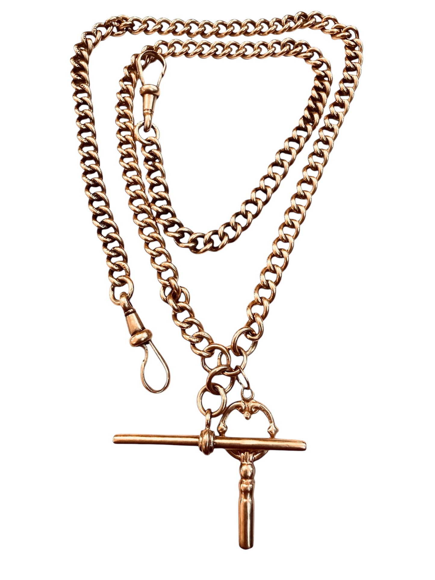 9ct antique rose gold Albert chain. 21 inch long 42.27g