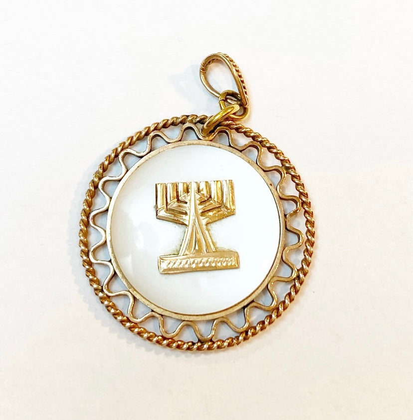 14ct vintage large Menorah pendant with mother of pearl