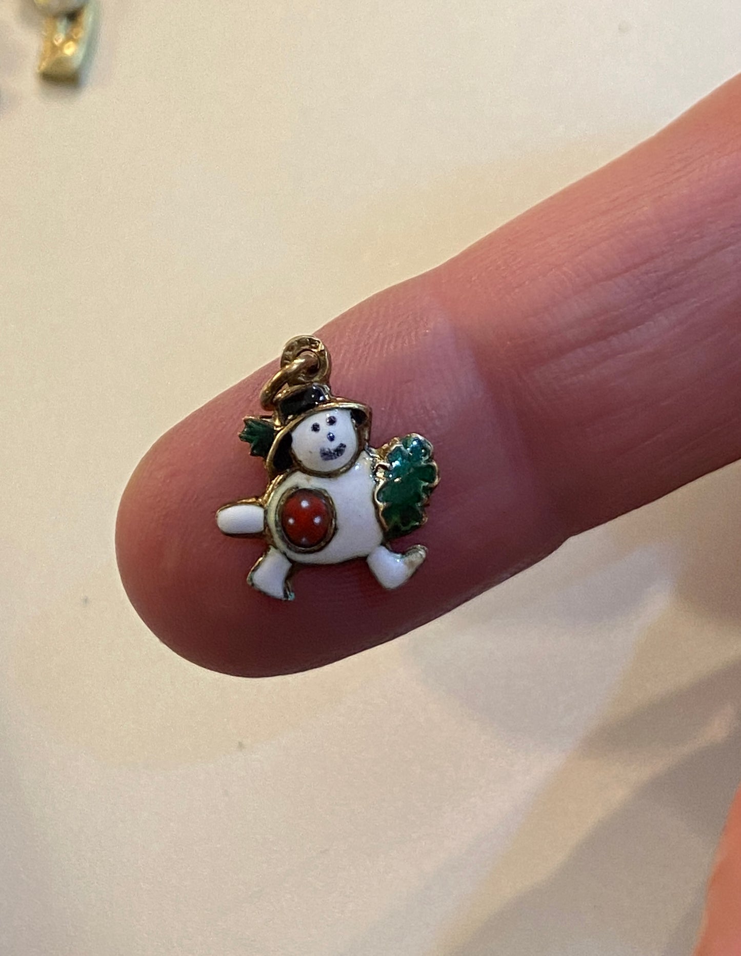 14ct 585 vintage charm. enamel snowman. rare charms