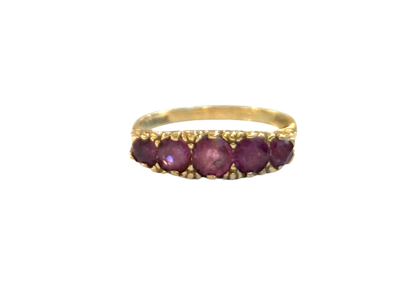 9ct vintage five stone ruby ring. circa 1972 size O