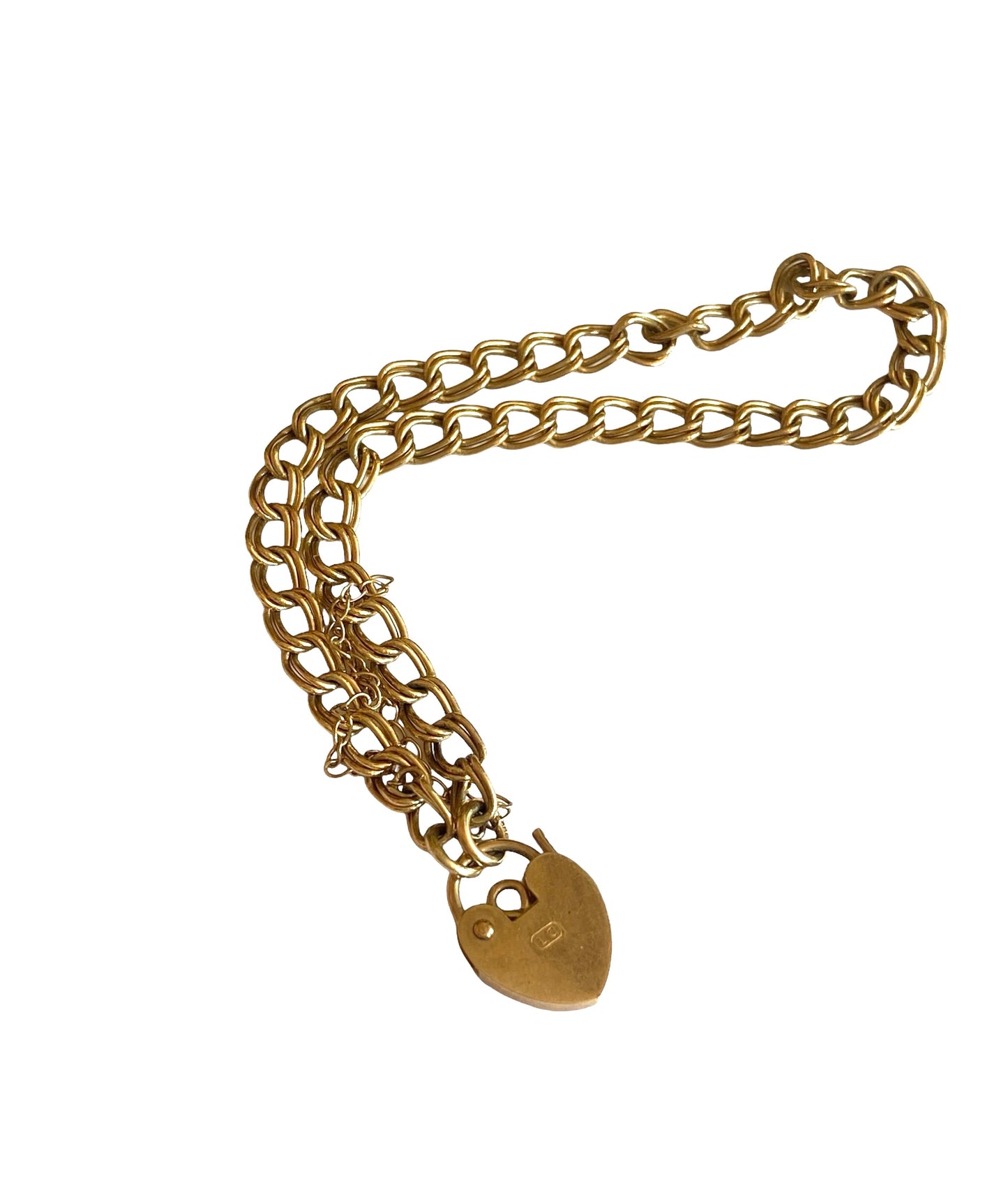 9ct vintage double link bracelet. charm bracelet , yellow gold