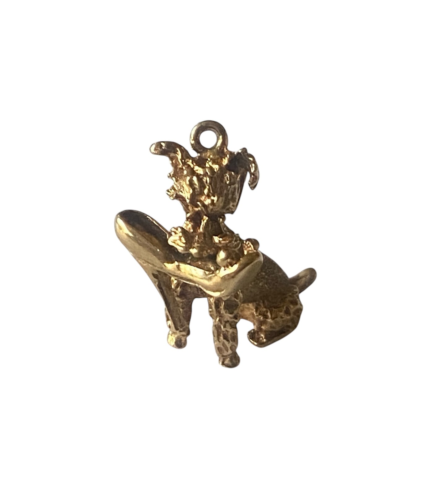 9ct vintage poodle charm with shoe. circa 1972 maker FM