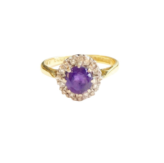 18ct 750 vintage Amethyst and diamond cluster ring size L