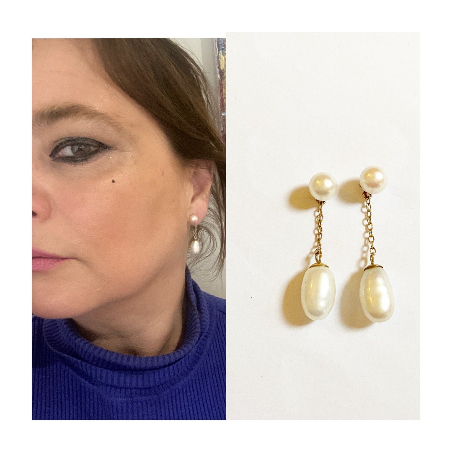 9ct 375 vintage pearl drop earrings