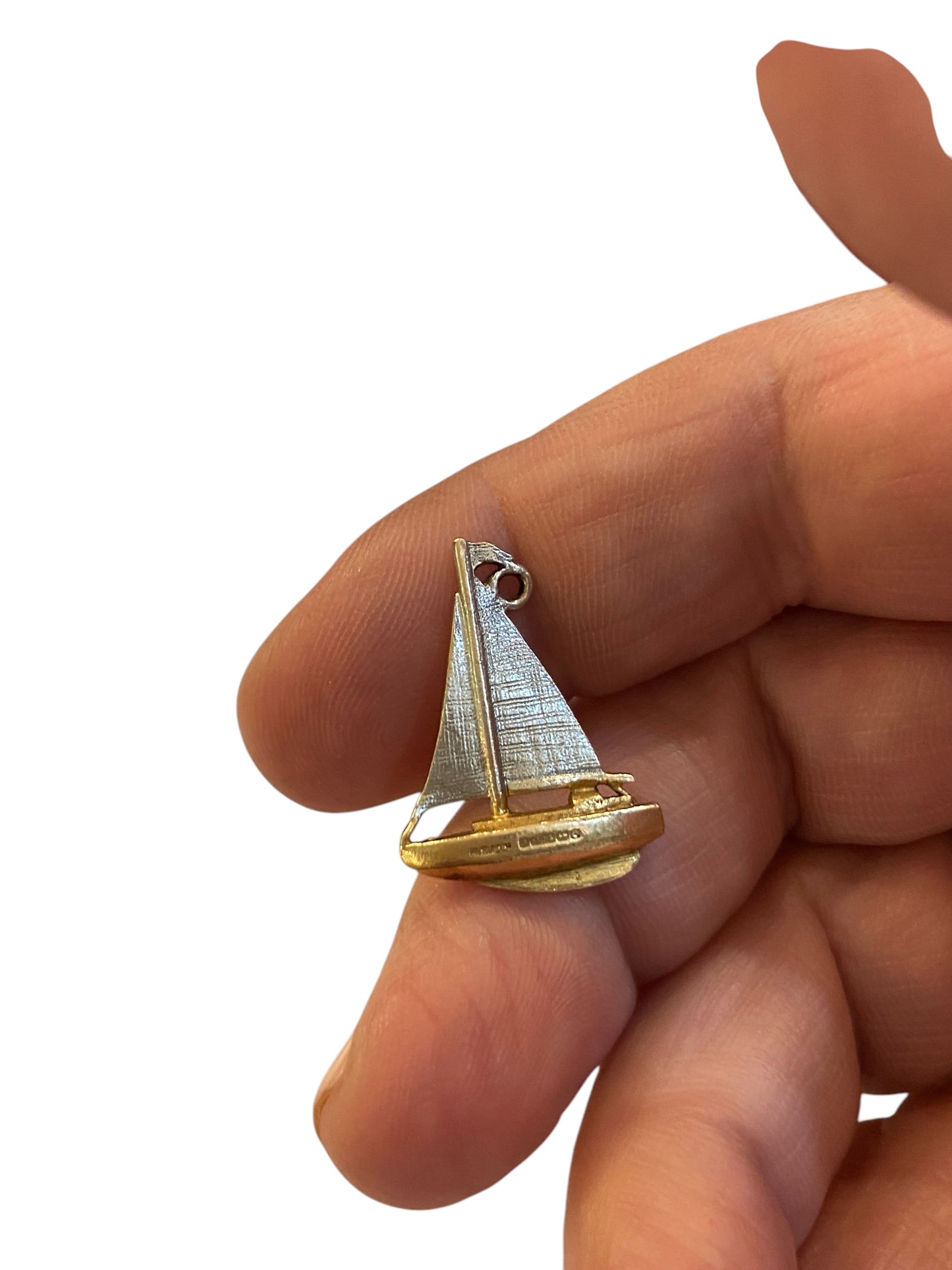 9ct vintage yacht charm, circa 1968. white and yellow gold
