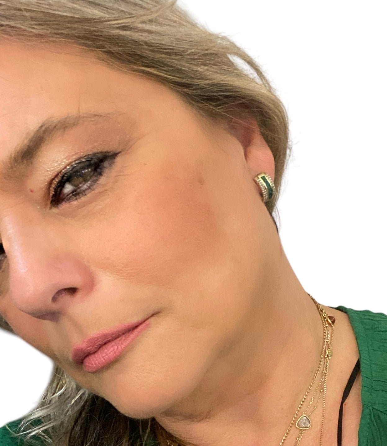 9ct vintage emerald and diamond half hoop earrings
