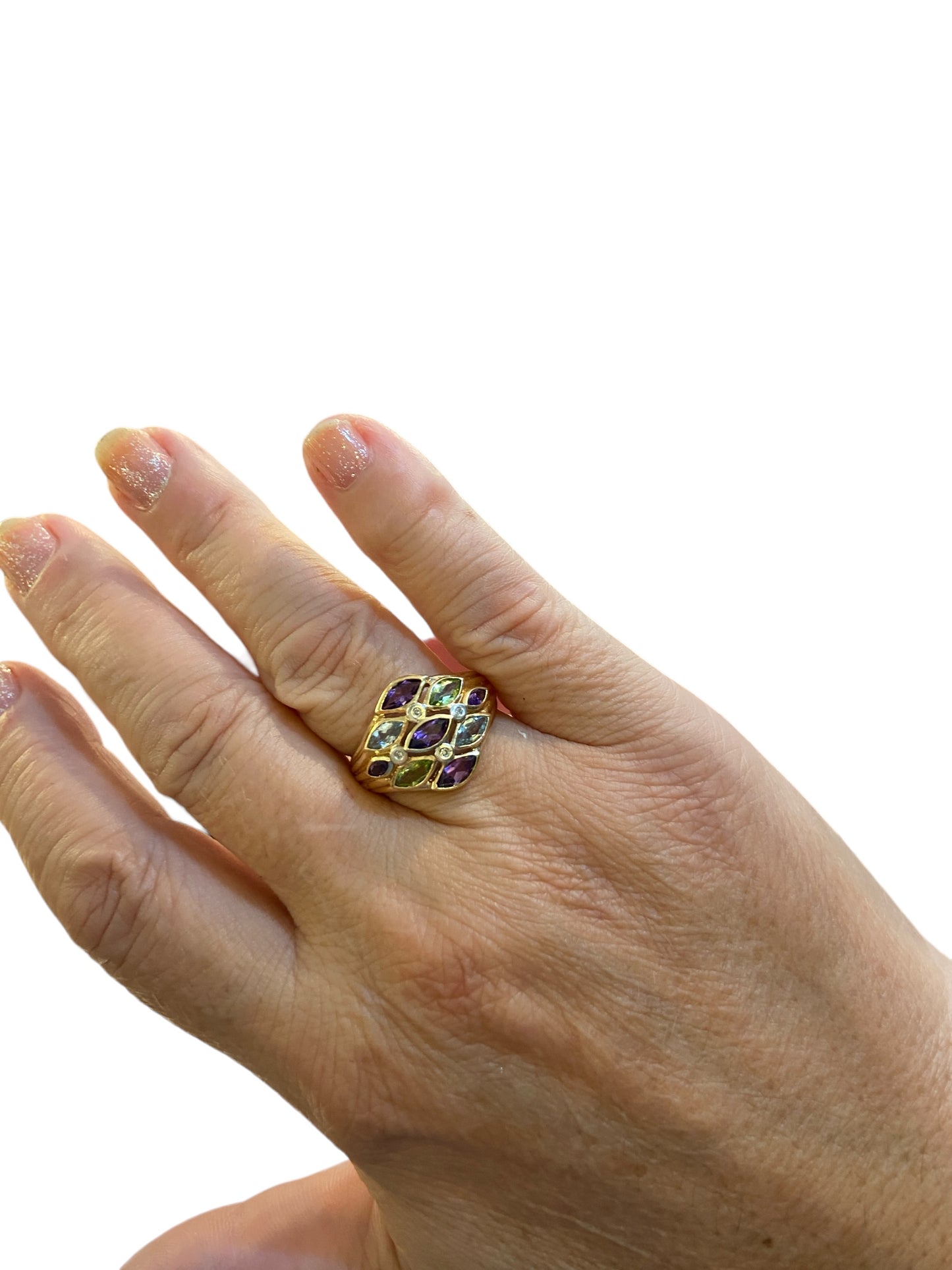 14ct 585 gold multi gemstone ring size Q