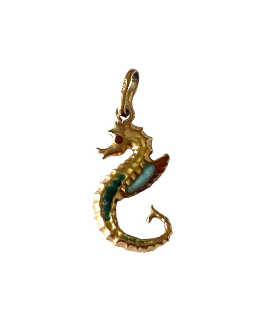 18ct 750 enamel seahorse charm / pendant