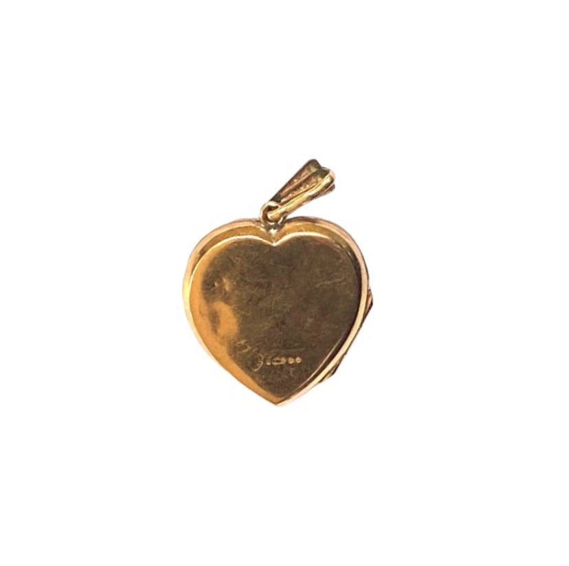 9ct vintage heart locket with pansies , 'pense a moi' think of me circa 1970