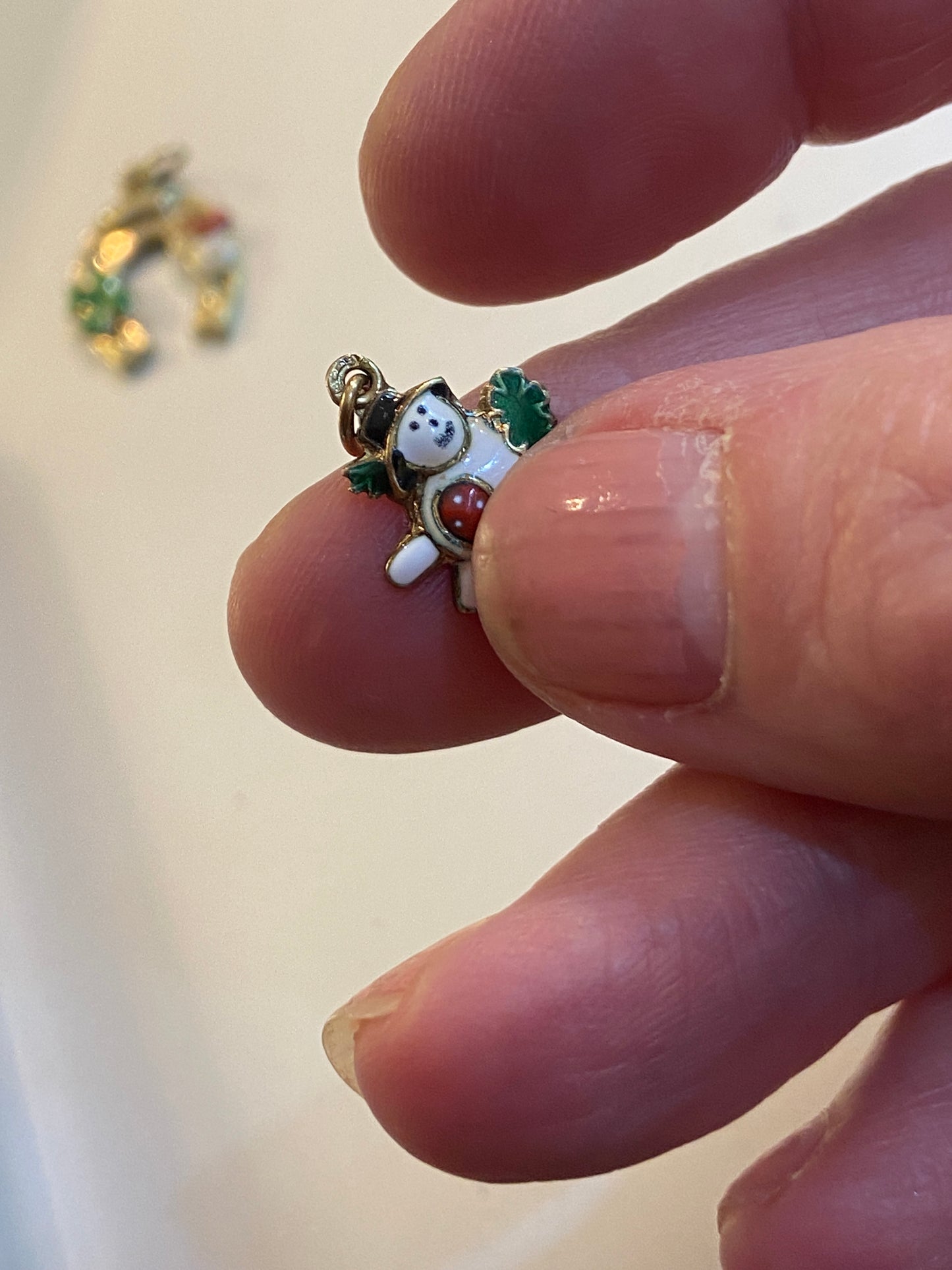 14ct 585 vintage charm. enamel snowman. rare charms