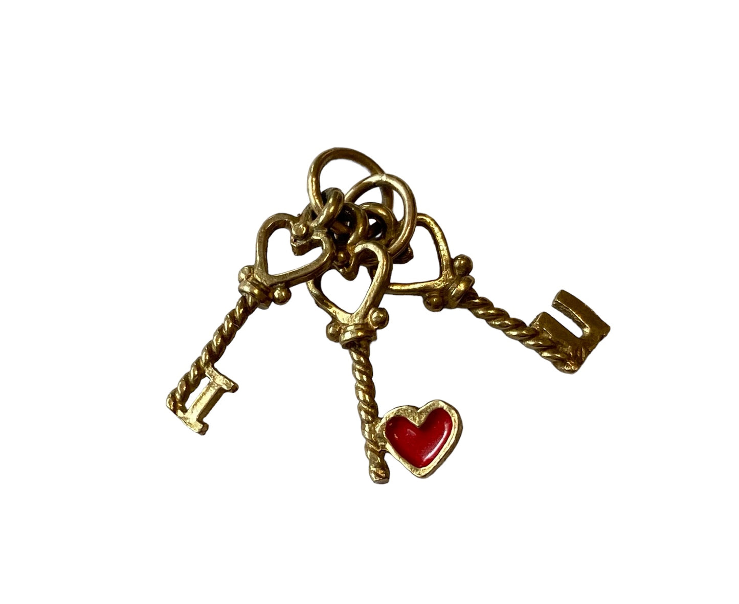 9ct vintage keys with 'I love you' charm / pendant