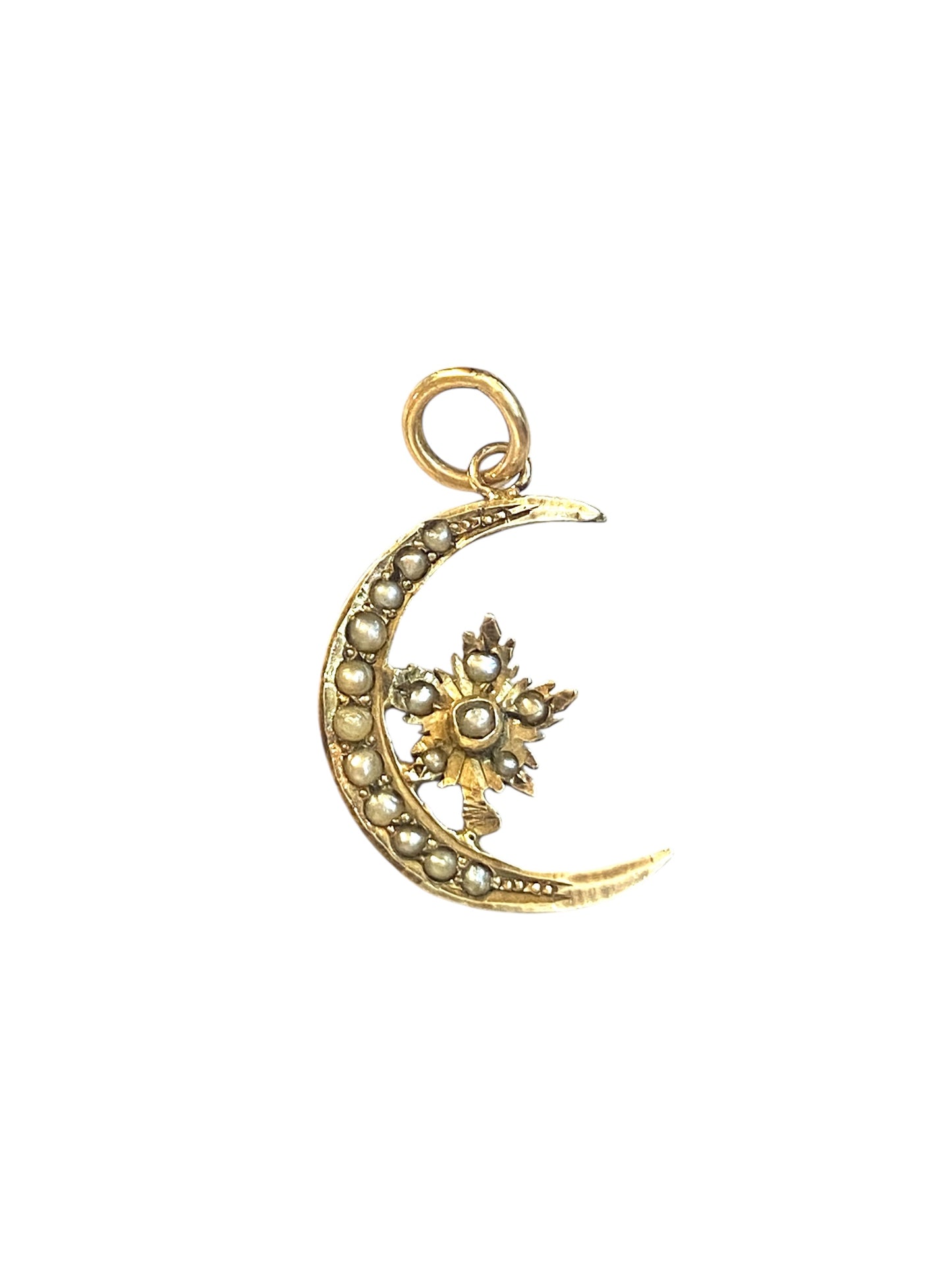 10ct moon and star charm / pendant with seed pearls