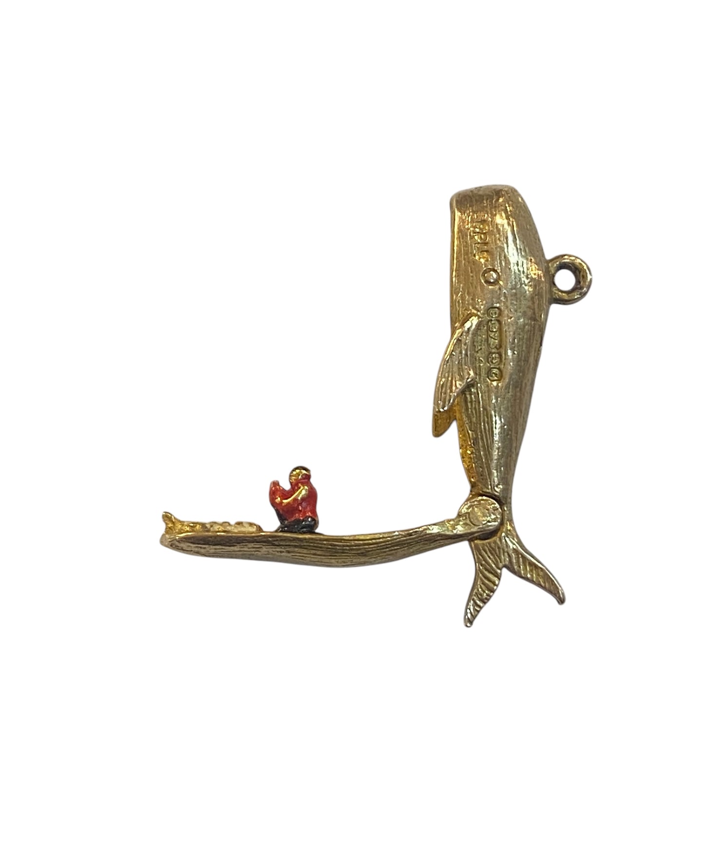 9ct vintage opening whale charm with Jonah circa 1979