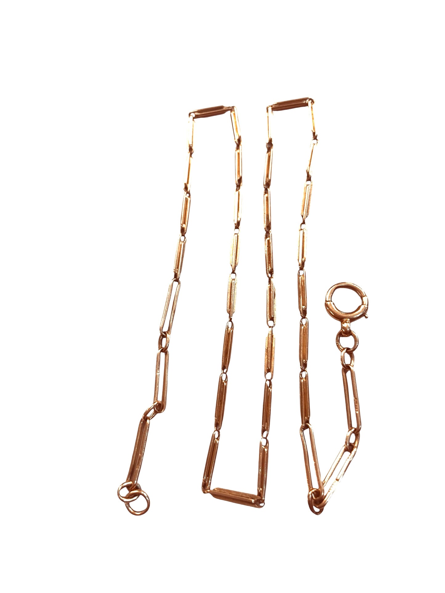 9ct vintage rose gold chain, mixed trombone links 17 inches (44cm)