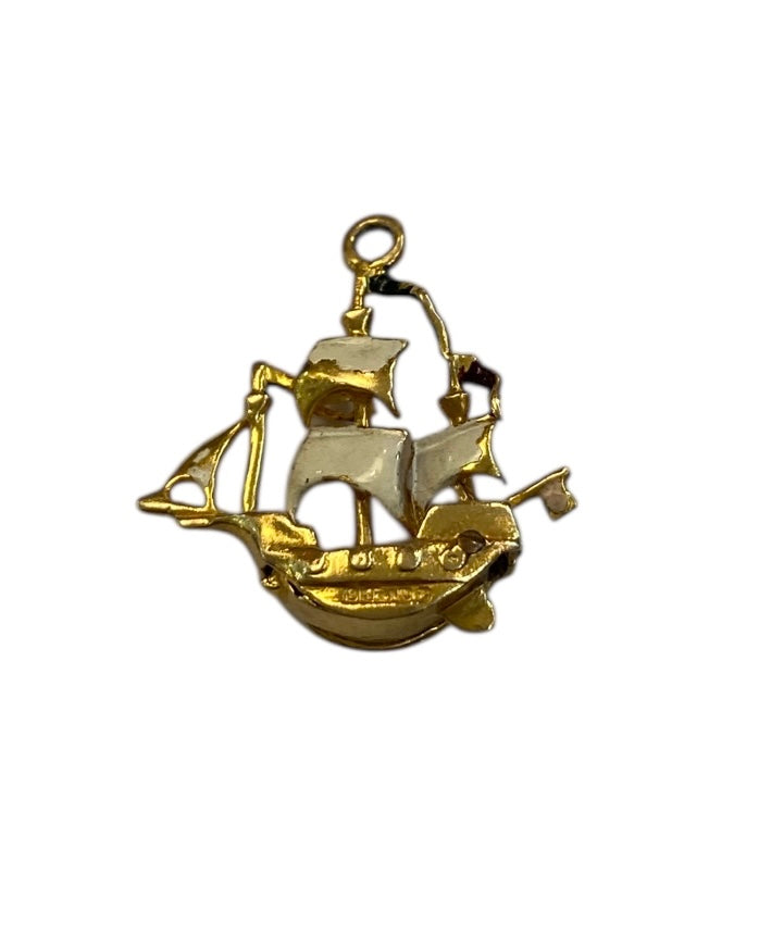 9ct vintage pirate ship charm with jewels circa 1970s