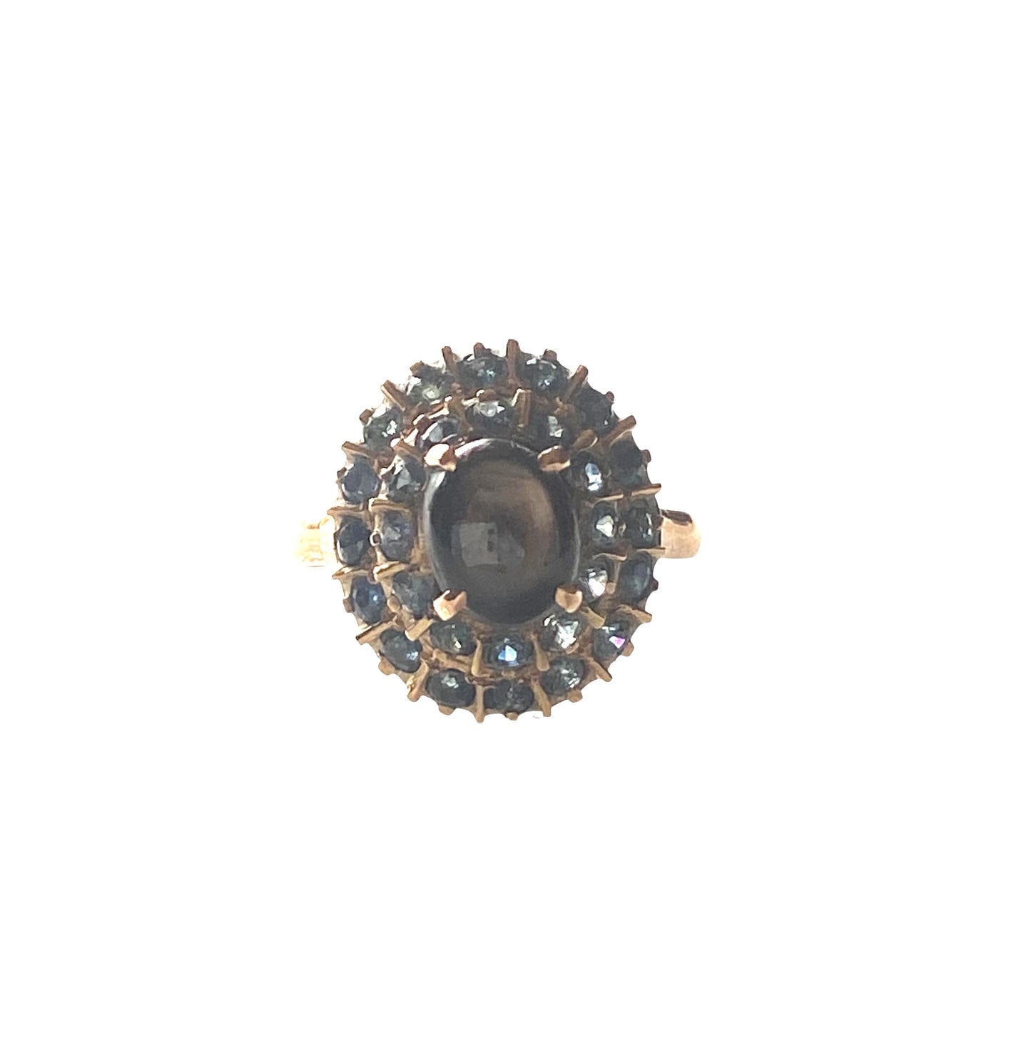 18ct vintage ring, hematite and saphhire. ting size O 1/2
