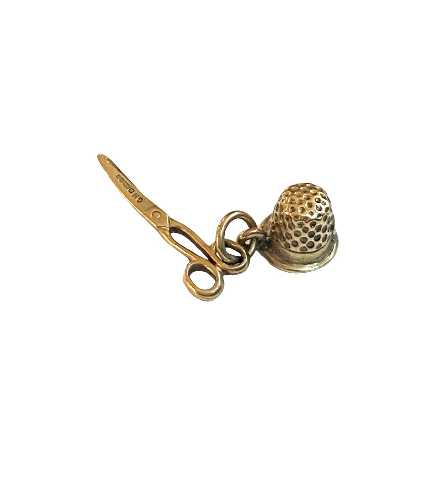 9ct vintage thimble and scissor charm circa 1985