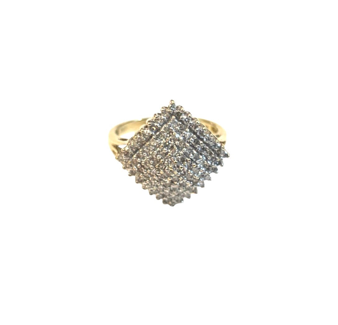 9ct vintage diamond cluster ring, diamond shape, size L