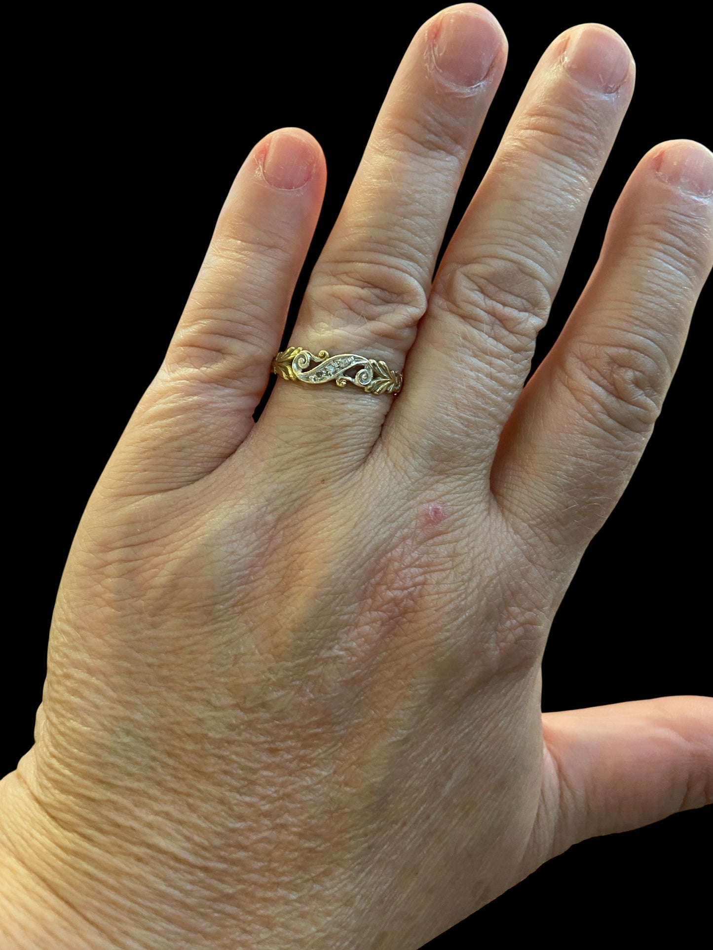 9ct vintage diamond ring, stacking ring size R circa 1989