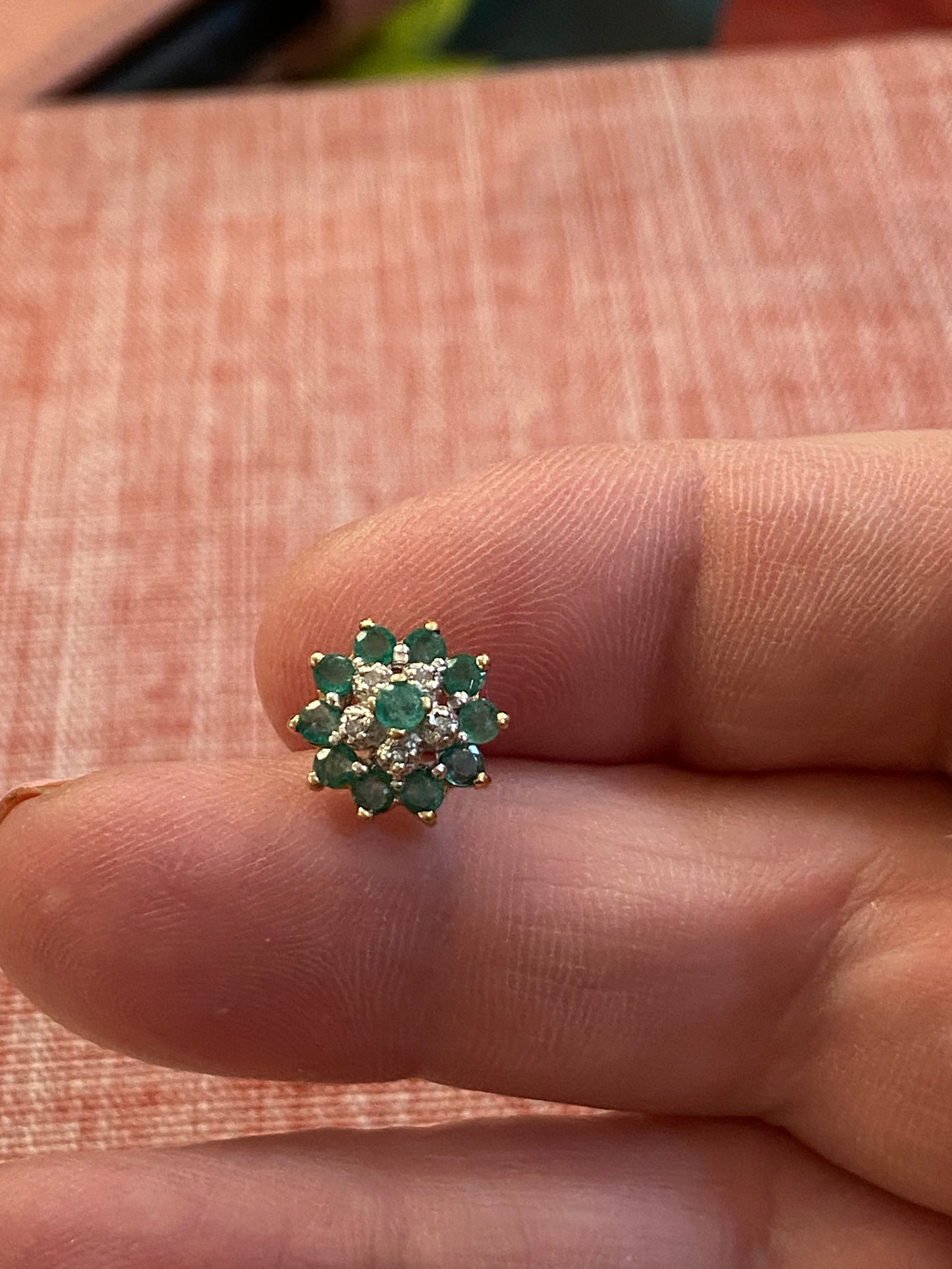 9ct vintage emerald and diamond clustre earrings