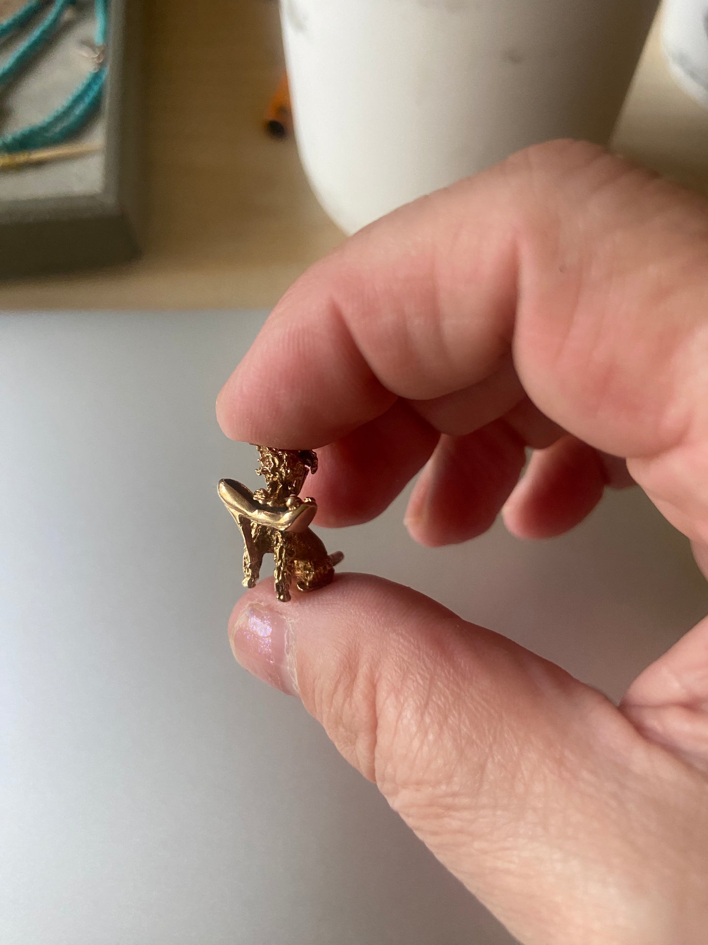 9ct vintage poodle charm with shoe. circa 1972 maker FM