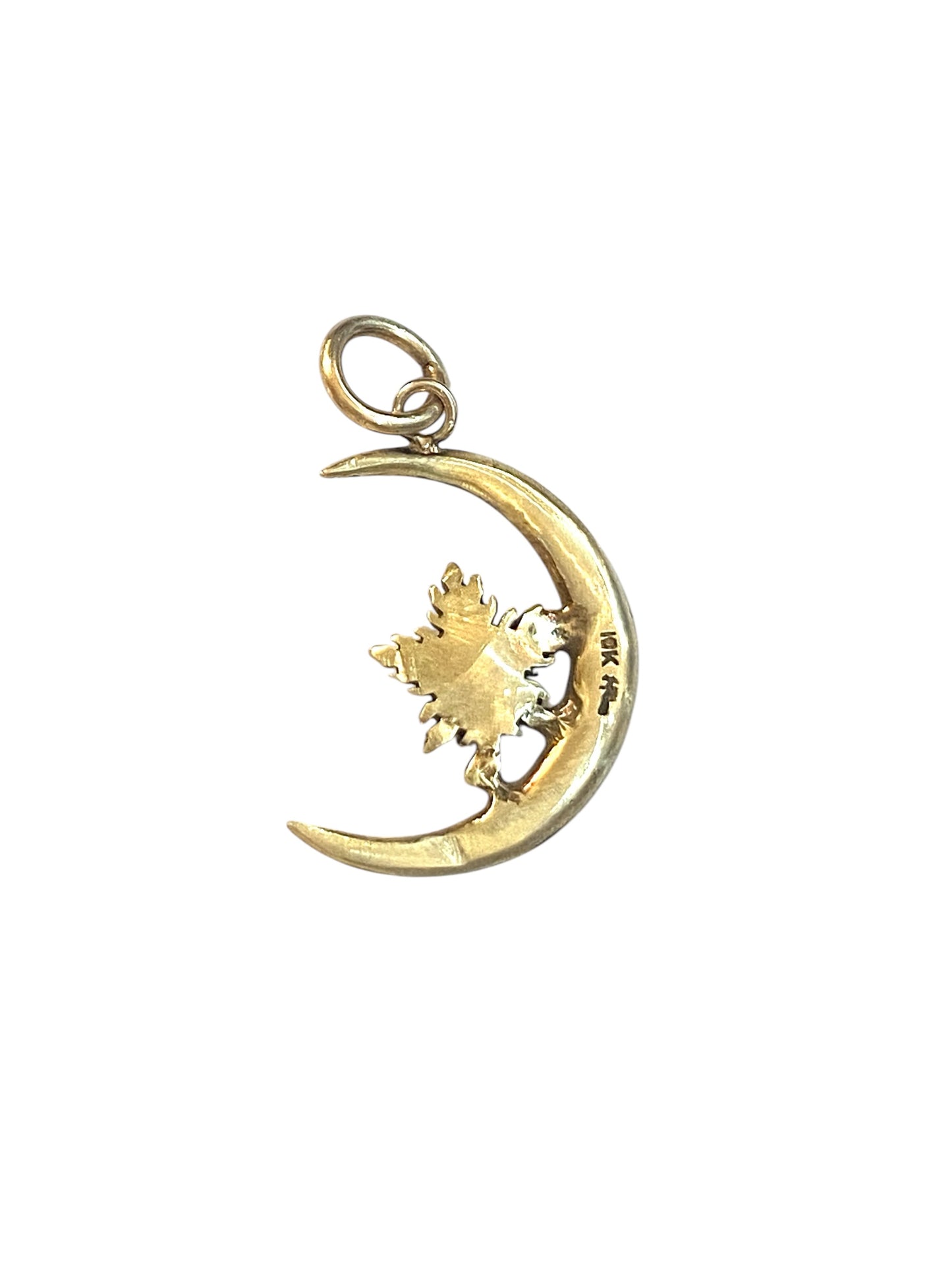 10ct moon and star charm / pendant with seed pearls