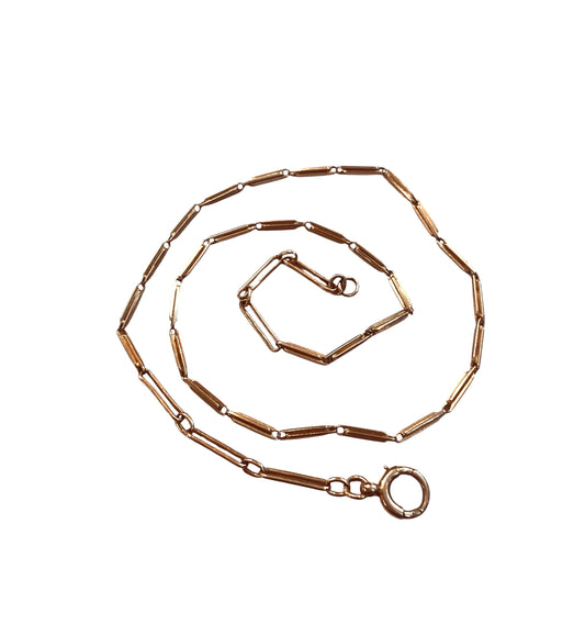 9ct vintage rose gold chain, mixed trombone links 17 inches (44cm)