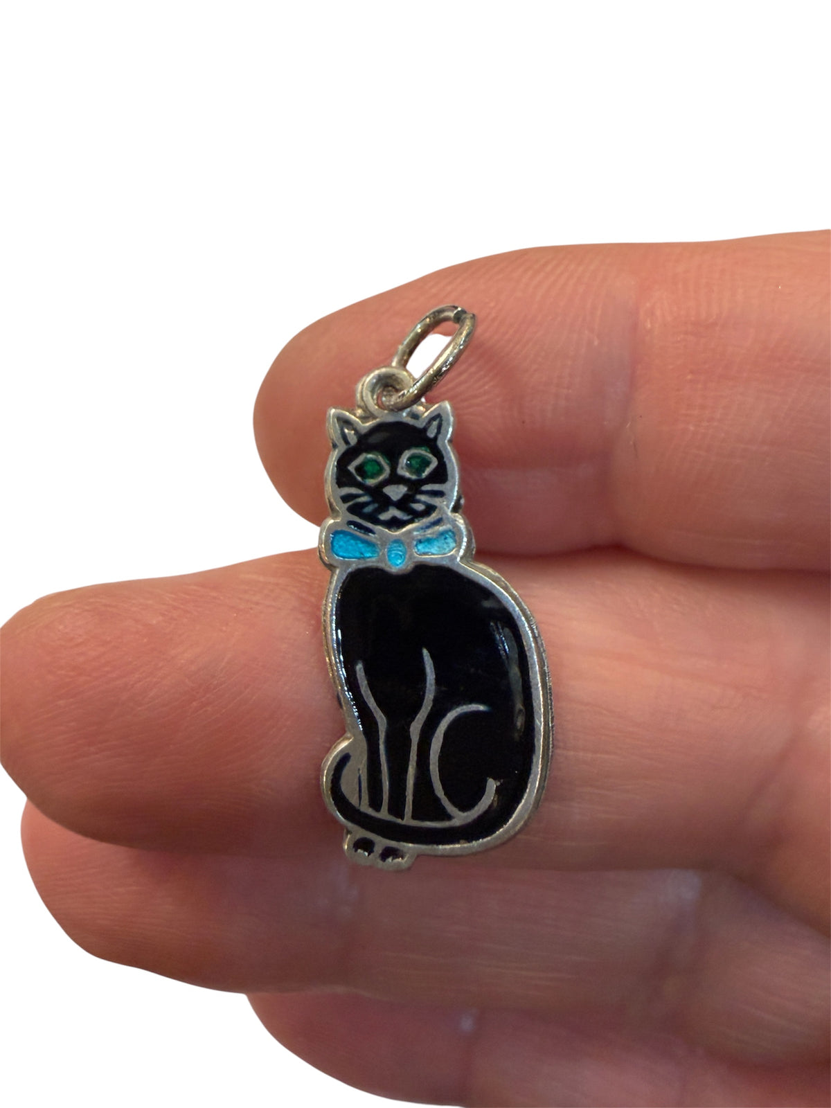 925 sterling silver black cat charm pendant. 1.2g