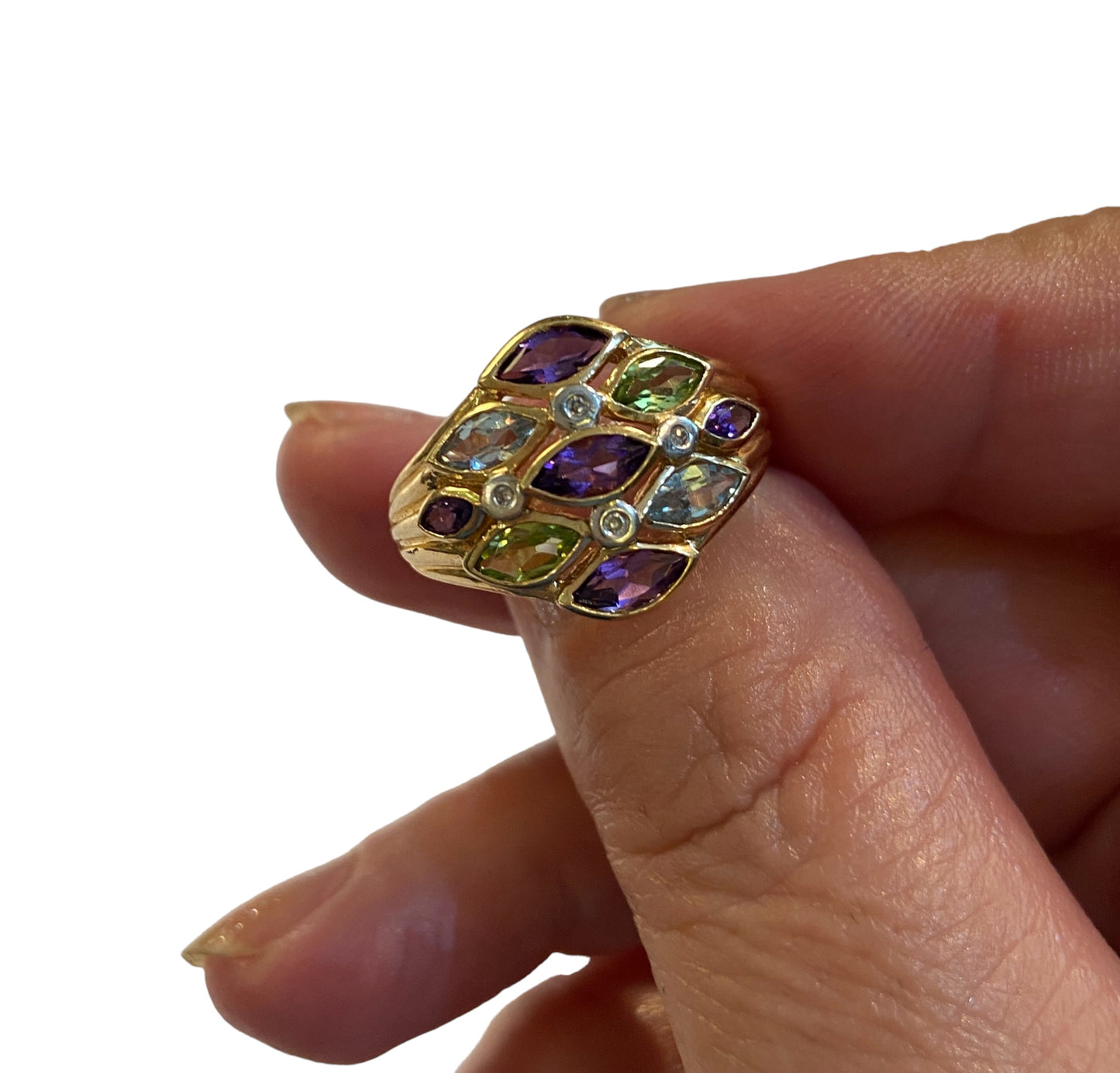14ct 585 gold multi gemstone ring size Q