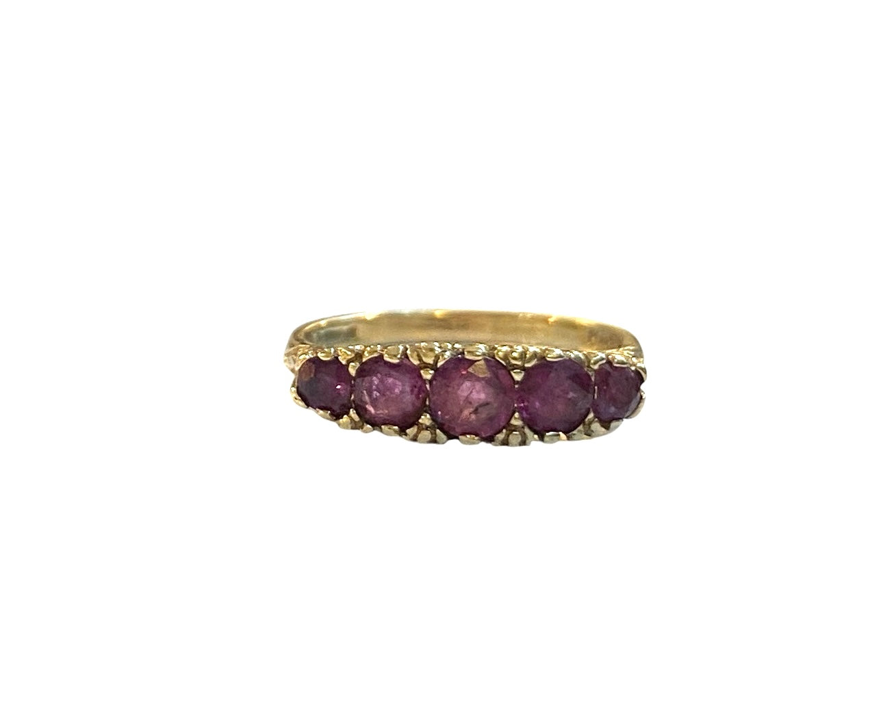 9ct vintage five stone ruby ring. circa 1972 size O